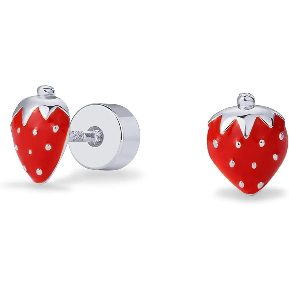 14K Gold Plated Sterling Silver Posts Enamel Flatback Stud Earrings for Women - Colored Chili Pepper Strawberry Peach Cherry Emo - Just The Fly Way