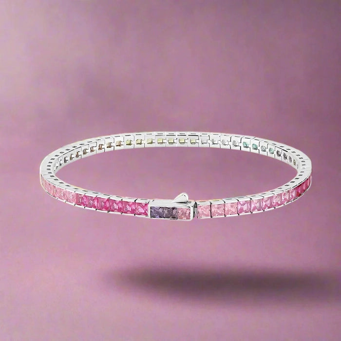 Colorful CZ Tennis Bracelet - Shine Bright with Sterling Silver & Moissanite Charm - Just The Fly Way