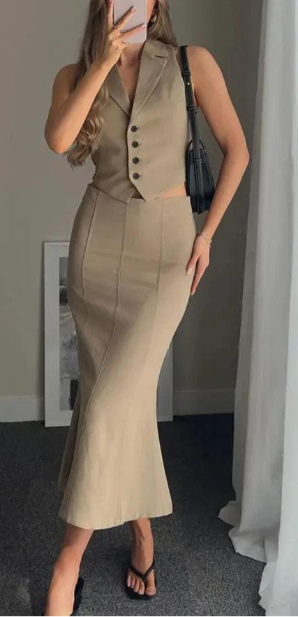 Vest Top and Slim Midi Skirt Set, Side Zipper Closure - Just The Fly Way