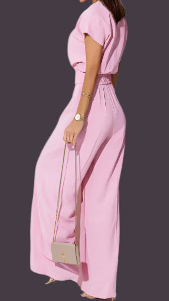 Lightweight Romper, V-Neck, Short Sleeves, and Belt - Just The Fly Way