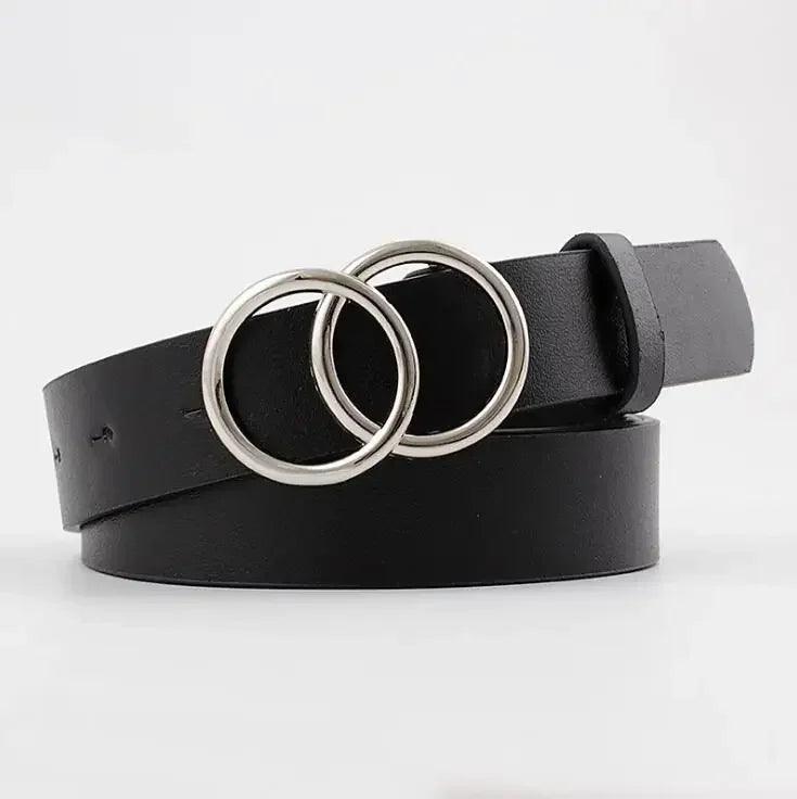 Fashion Belt with Silver or Gold Double Ring Buckle, PU - Just The Fly Way