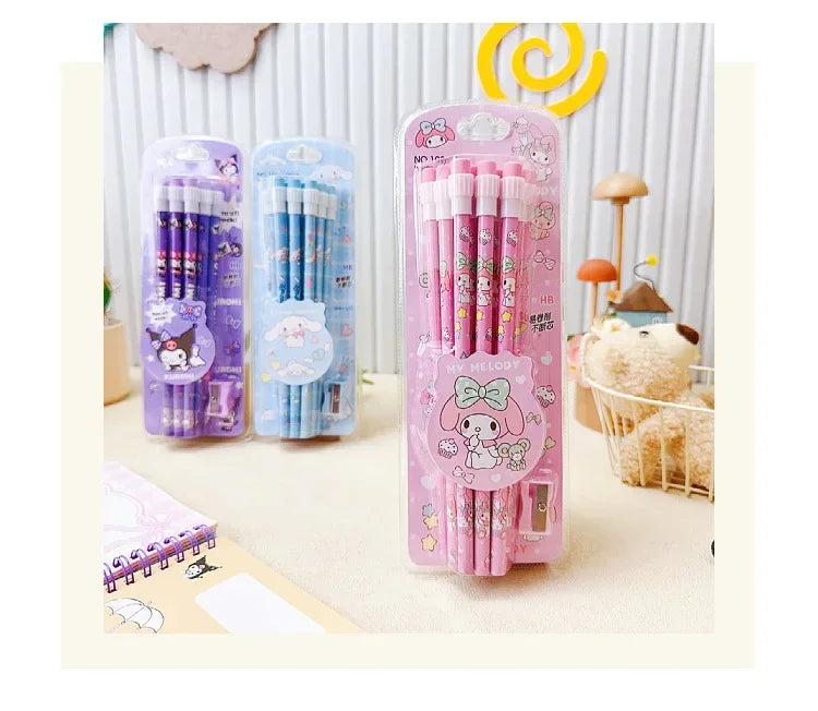 12pcs Sanrio Cute Pencils with Pencil Sharpener Featuring Kuromi, Cinnamoroll, and Melody – Perfect Return to School Anime Stationery Gift for Kids - Just The Fly Way