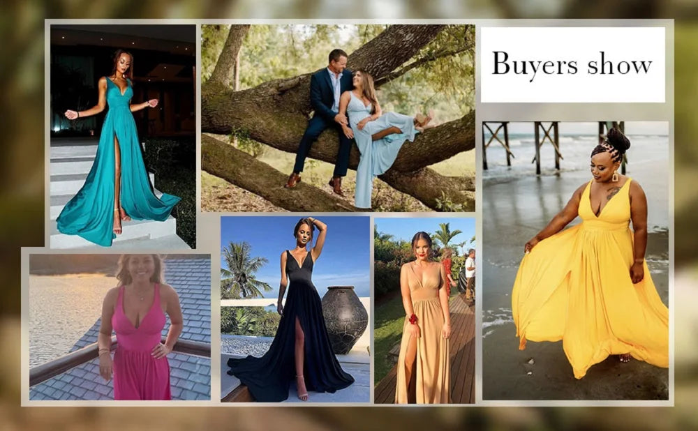 Elegant A-Line Split V-Neck Women's Party Formal Dress Sleeveless Floor Length Birthday Gown