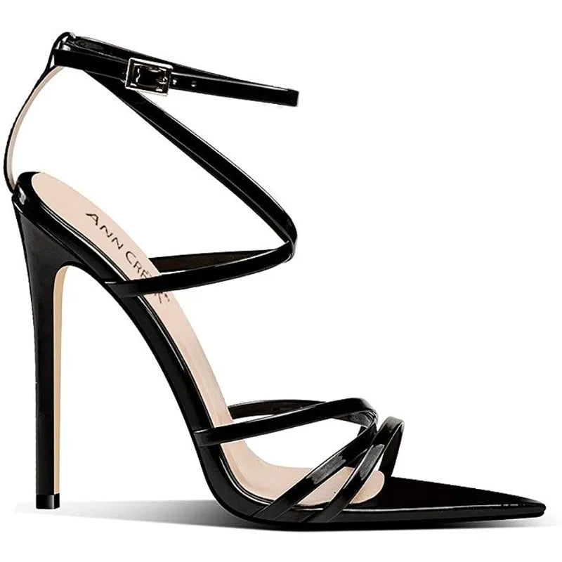 Large Size Women Sandals Fashion Summer Sexy Pumps 8cm Open Toe Ankle Straps Stilettos High Heels Party Dress Red Wedding Shoes