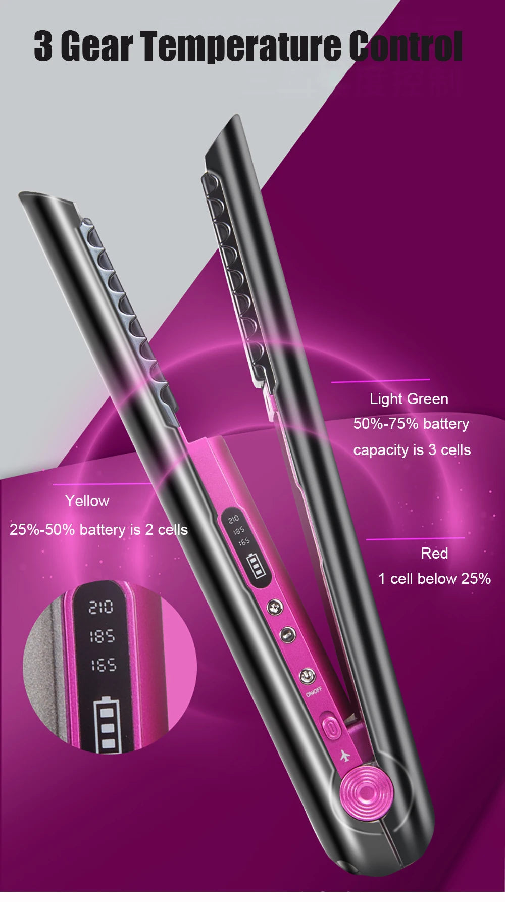 USB Rechargeable Wireless Hair Straightener Curling Iron Styling Tool Tourmaline Ceramic Dry & Wet Use Hair Styler - Just The Fly Way