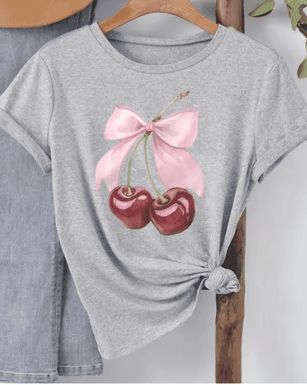 Add a Splash of Fun to Your Wardrobe with This Playful T-Shirt Featuring a Charming Cherry Print and a Sweet Southern Couture Bow - Just The Fly Way