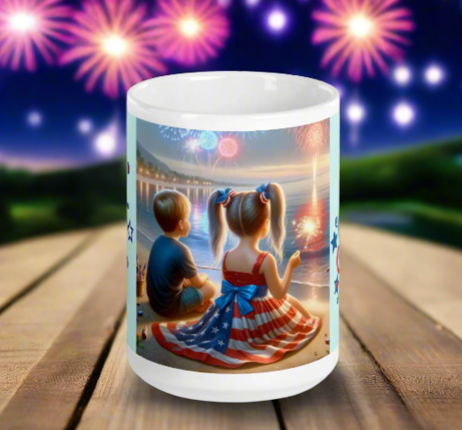 Patriotic Kids Enjoying Fireworks Over the Water - Just The Fly Way