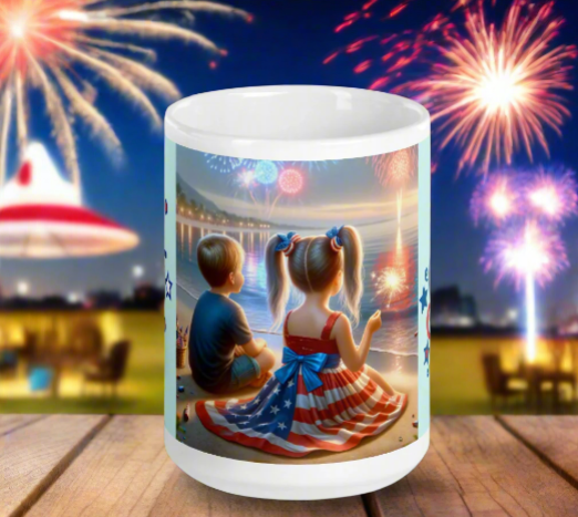 Patriotic Kids Enjoying Fireworks Over the Water - Just The Fly Way
