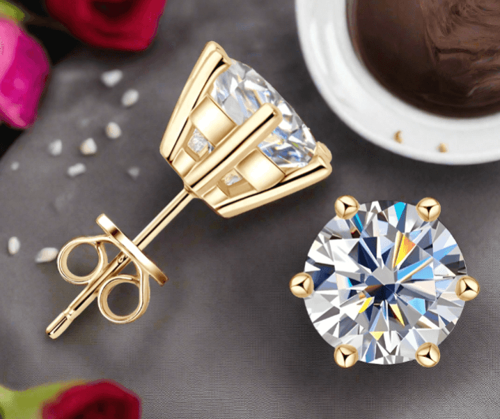 Shine Bright Moissanite Stud Earrings for Men & Women in 18K Gold-Plated Silver - Perfect for Weddings & Special Occasions - Just The Fly Way