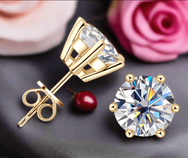 Shine Bright Moissanite Stud Earrings for Men & Women in 18K Gold-Plated Silver - Perfect for Weddings & Special Occasions - Just The Fly Way