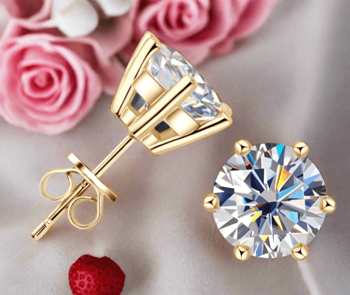 Shine Bright Moissanite Stud Earrings for Men & Women in 18K Gold-Plated Silver - Perfect for Weddings & Special Occasions - Just The Fly Way