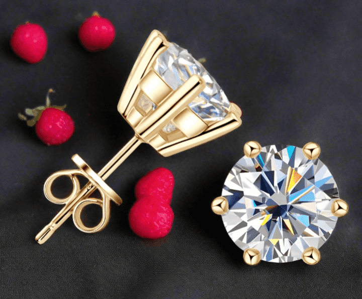 Shine Bright Moissanite Stud Earrings for Men & Women in 18K Gold-Plated Silver - Perfect for Weddings & Special Occasions - Just The Fly Way