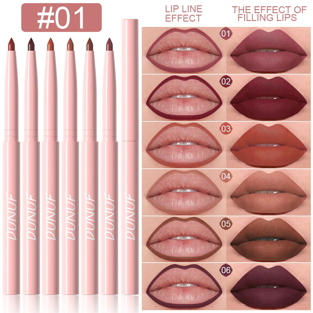 Fashionable, Bold and Beautiful Dress6pcs Lip Liner Pen Set Long-Lasting, Waterproof Sweatproof, Easy Coloring Non-fading Color Rendering Lip Gloss Set Beauty Makeup
