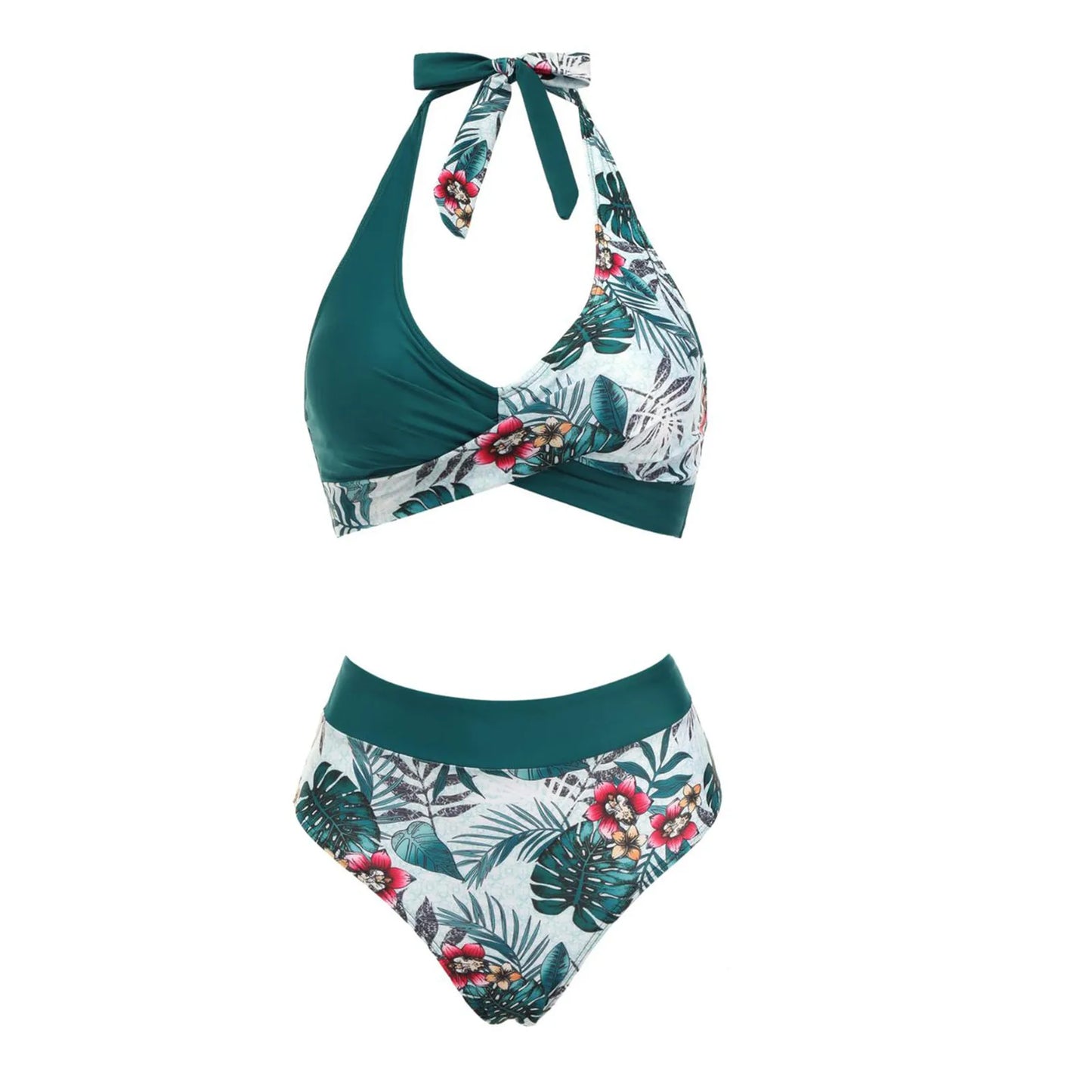 Fashionable, Bold and Beautiful Dressbikini Beach Colour Block Floral Printed Women's Swimsuit High Waist Two Piece For Teenagers biquinis feminino tendência 2024