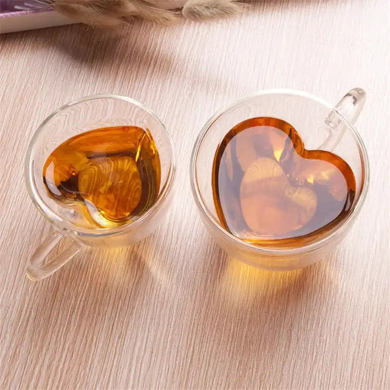 Heart Love Shaped Glass Mug Couple Cups Double Glass Cup Heat-Resisting Wine Glasses Tea Mugs Milk Espresso Coffee Cup Drinkware - Just The Fly Way