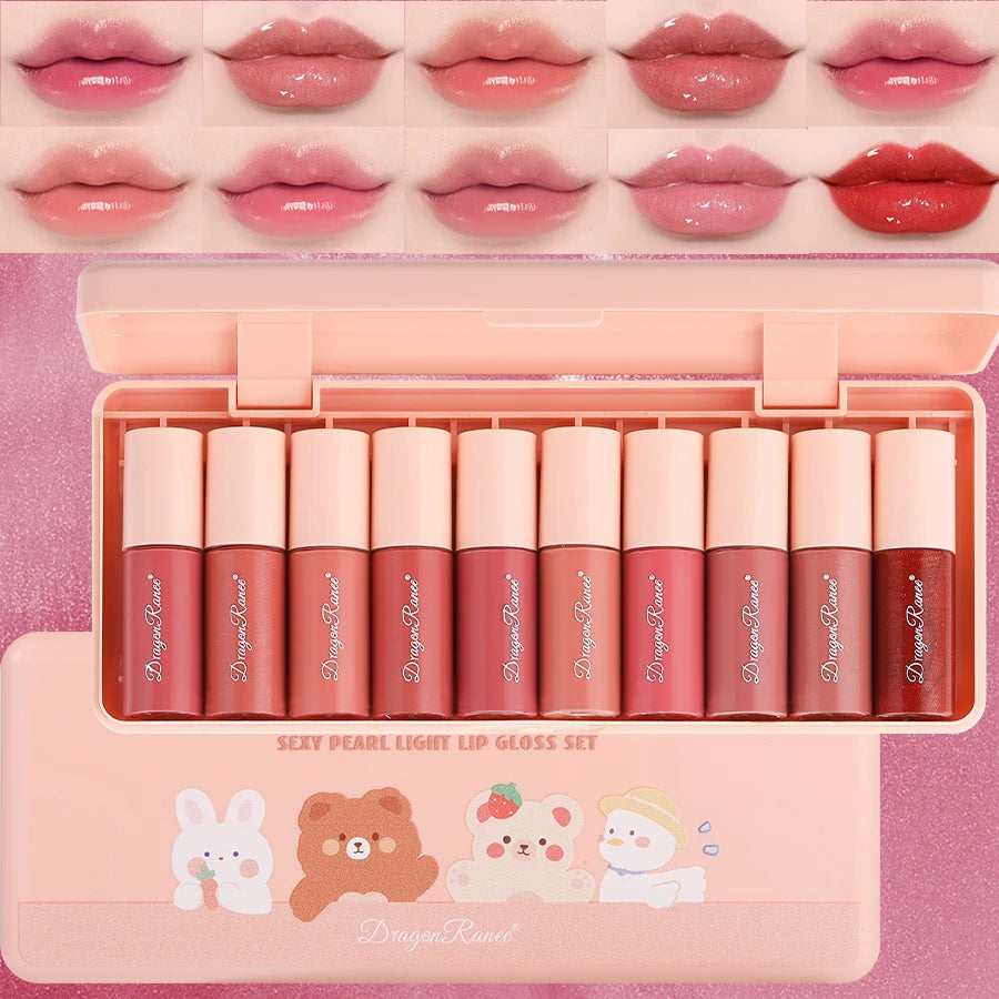 10-Piece Set with Fine Glitter Lip Gloss, Easy-To-Color Lip Glaze, Lipstick, Non-Stick Cup, Non-Fading Lip Gloss, Moisturizing Glitter Lip Gloss, Glass Lip Glitter, Pearlescent Glitter Lip Gloss, Lip Glaze Set - Just The Fly Way