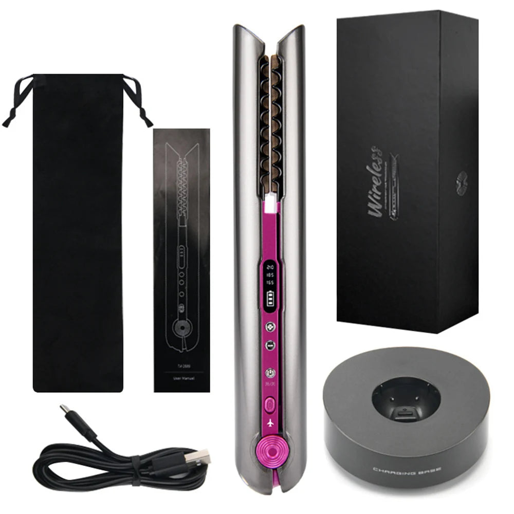 USB Rechargeable Wireless Hair Straightener Curling Iron Styling Tool Tourmaline Ceramic Dry & Wet Use Hair Styler - Just The Fly Way