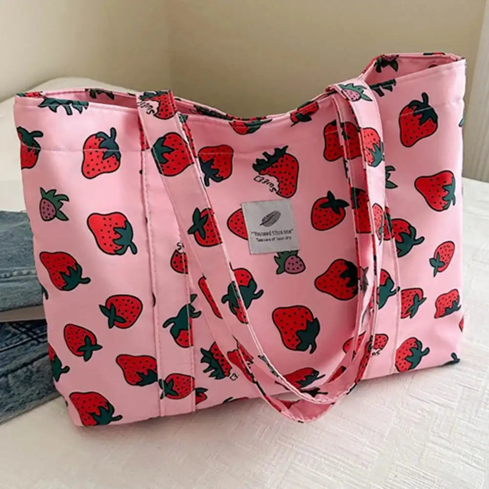 Cute Large Capacity Cherry or Strawberry Print Nylon Casual Tote Bag - Just The Fly Way