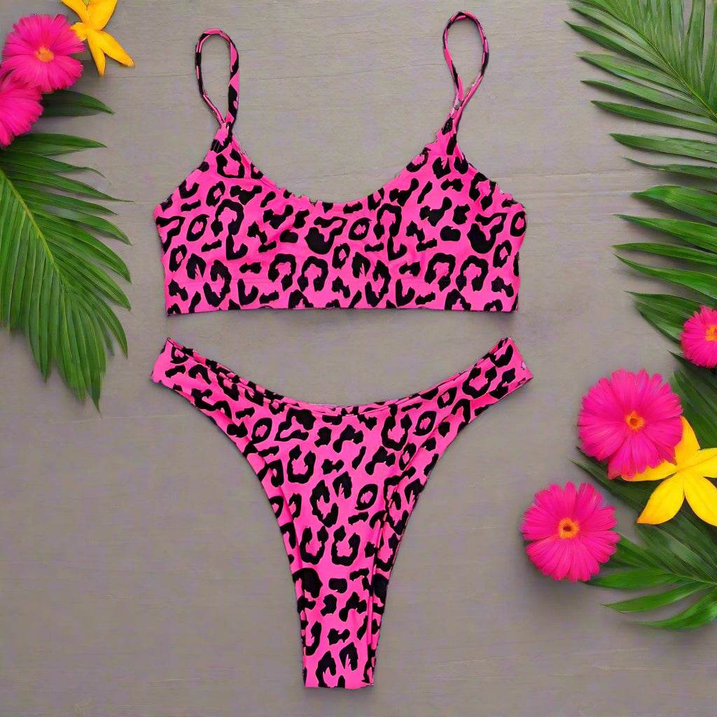 Animal Print Classic Bikini, Push Up Top, Brazilian Cut Bottom Bikini Set - Just The Fly Way