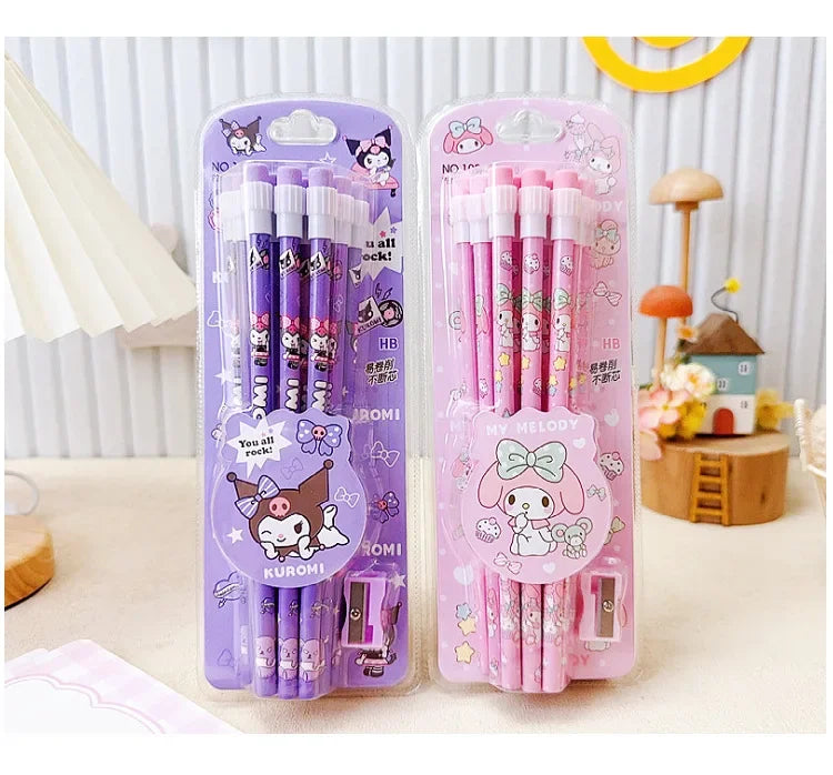 12pcs Sanrio Cute Pencils with Pencil Sharpener Featuring Kuromi, Cinnamoroll, and Melody – Perfect Return to School Anime Stationery Gift for Kids - Just The Fly Way