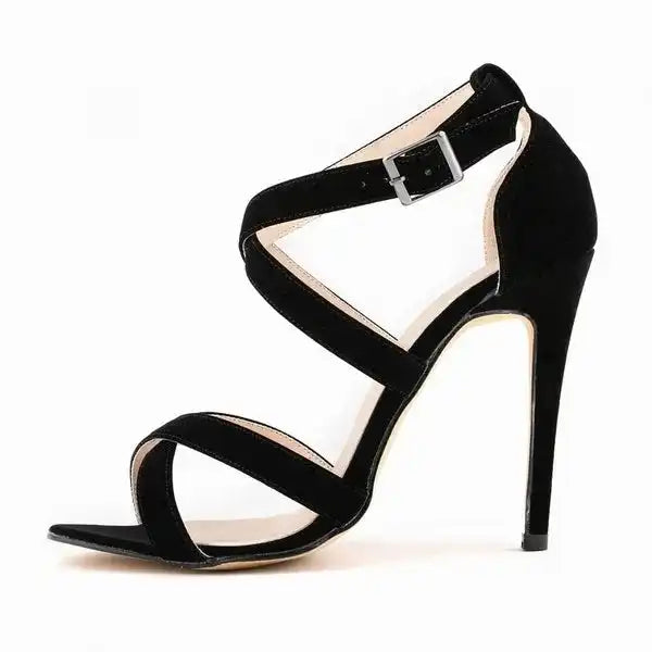 New Sexy Women Sandals Fashion Open Toe Ankle Straps High Heels Summer 11cm Thin Heel Party Dress Shoes Plus Size