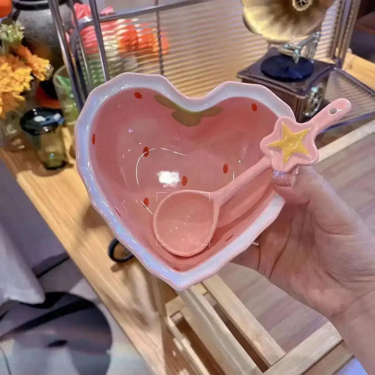 Cute Strawberry Ceramic Anti-scald Bowls and Spoon - Just The Fly Way