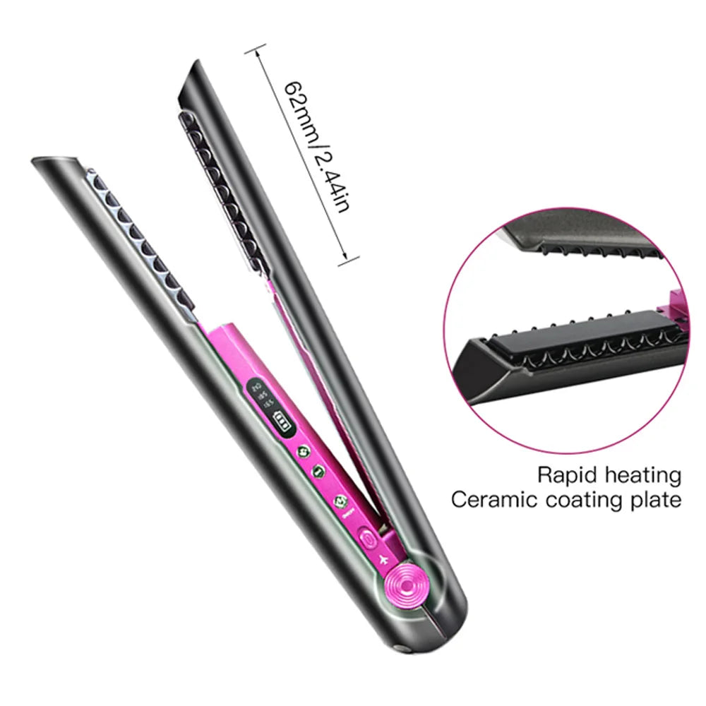 USB Rechargeable Wireless Hair Straightener Curling Iron Styling Tool Tourmaline Ceramic Dry & Wet Use Hair Styler - Just The Fly Way