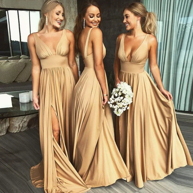 9 Colors Bridesmaid Dress Women 2023 Sister Group Dress Sexy Split V Neck Backless Sleeveless Formal Wedding Evening Party Gowns