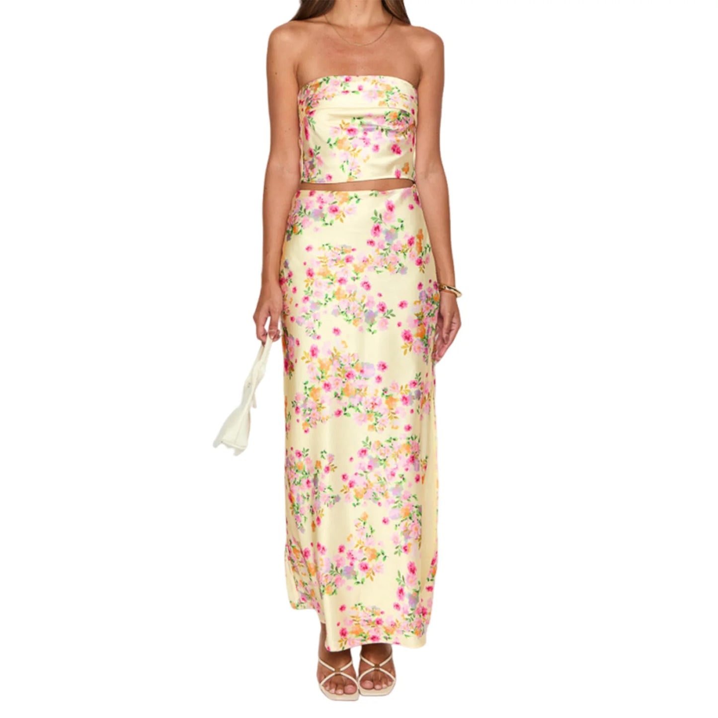 Elegant Floral Print Off-Shoulder Top and High Slit Maxi Skirt Set for Women s Summer Fashion Look - Just The Fly Way