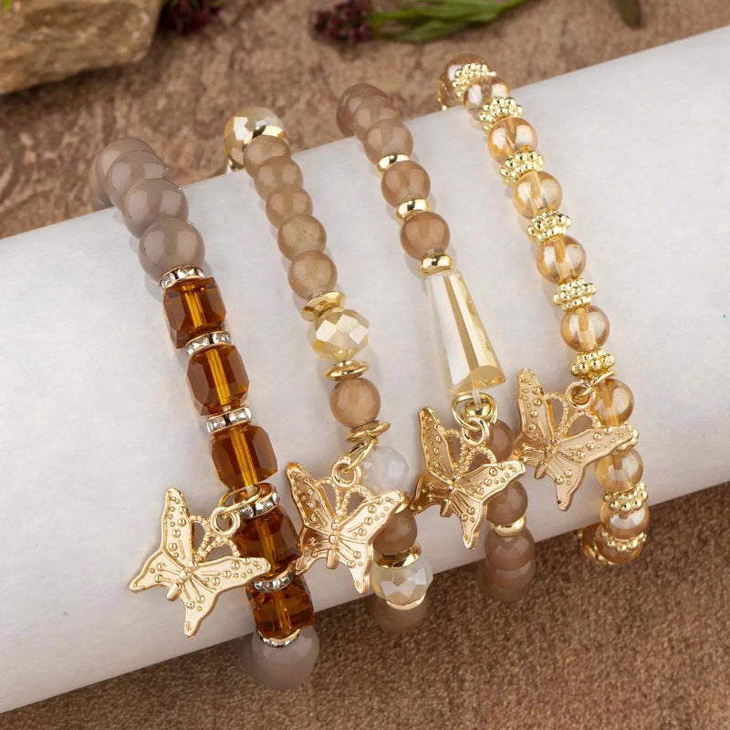 Trendy Butterfly Beaded Four Bracelet Set - Just The Fly Way