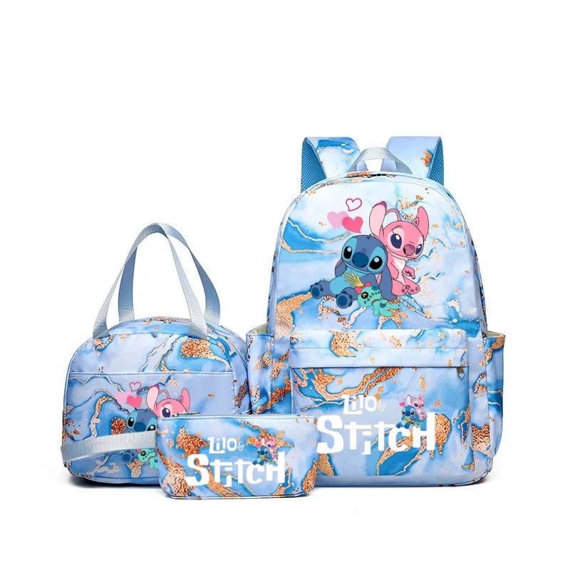 Fashionable, Bold and Beautiful Dress3Pcs Stitch Print Backpack Set, With Tote and Pouch, Large Capacity Lightweight And Breathable Outdoor Knapsack