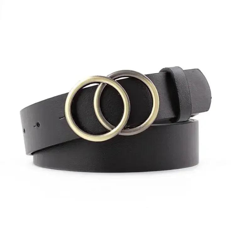 Fashion Belt with Silver or Gold Double Ring Buckle, PU - Just The Fly Way