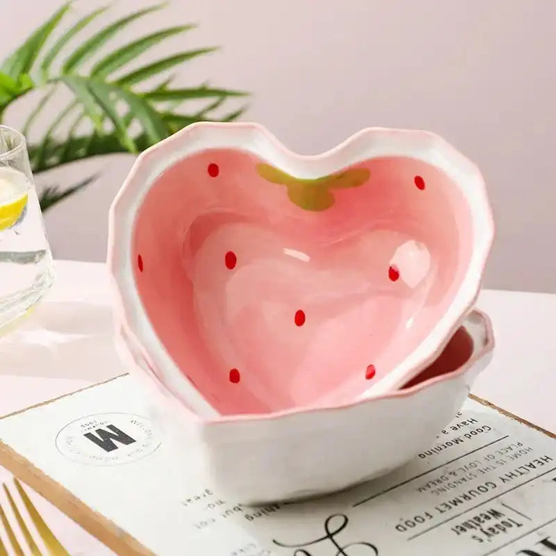 Cute Strawberry Ceramic Anti-scald Bowls and Spoon - Just The Fly Way