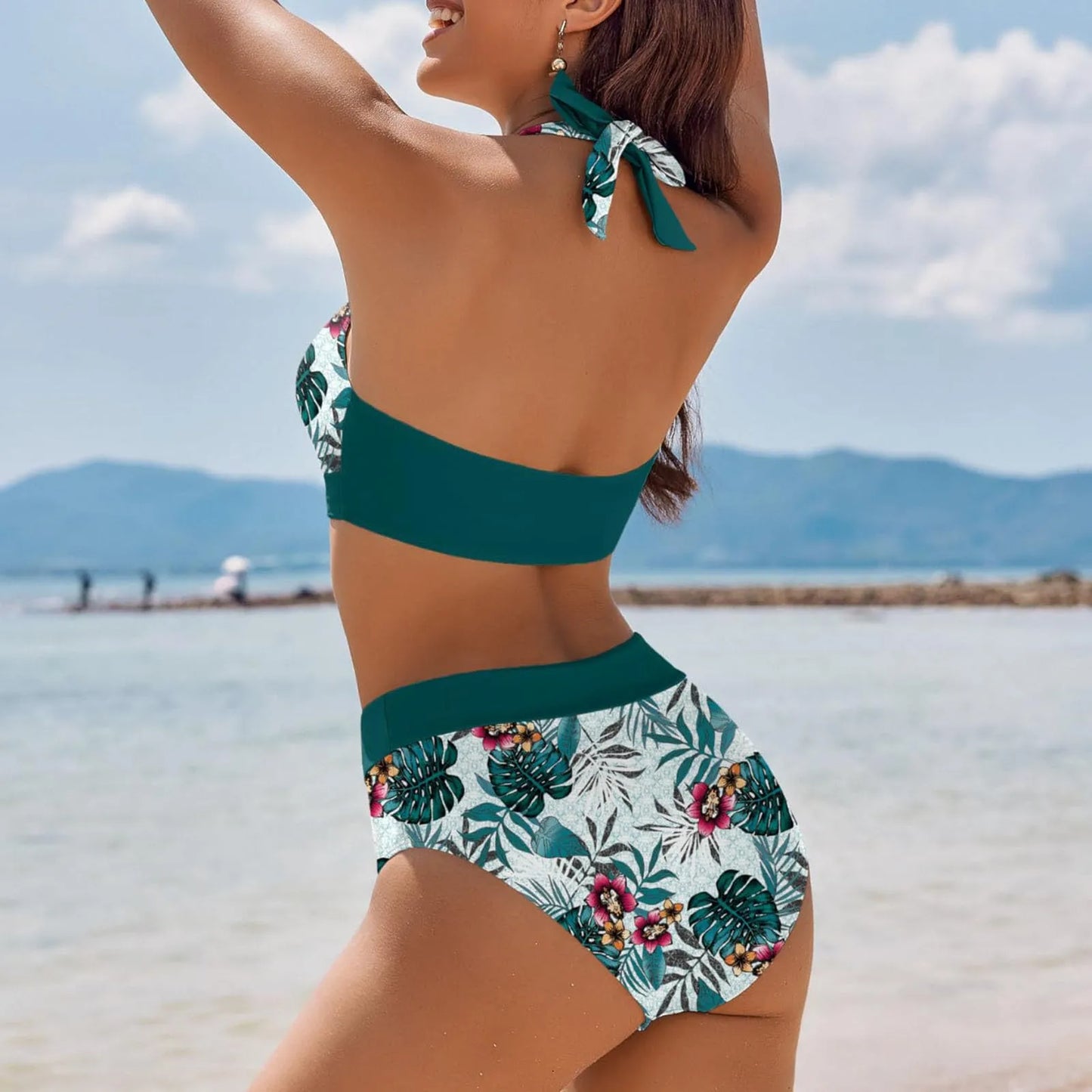 Fashionable, Bold and Beautiful Dressbikini Beach Colour Block Floral Printed Women's Swimsuit High Waist Two Piece For Teenagers biquinis feminino tendência 2024