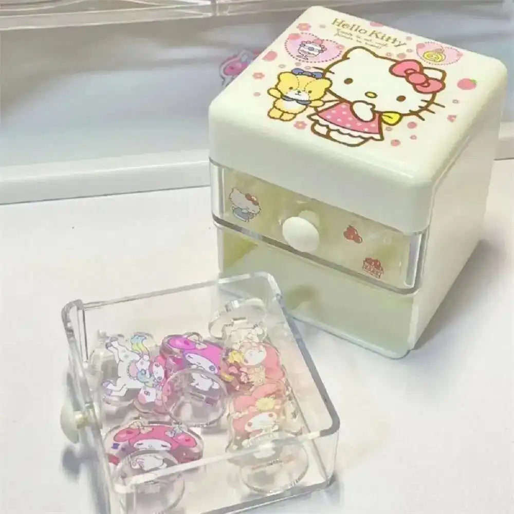 Sanrio Hello Kitty Desktop Storage Box Double Drawer Jewelry Storage Box Cartoon Kitty Cat Mini Sundries Finishing Boxes Gift