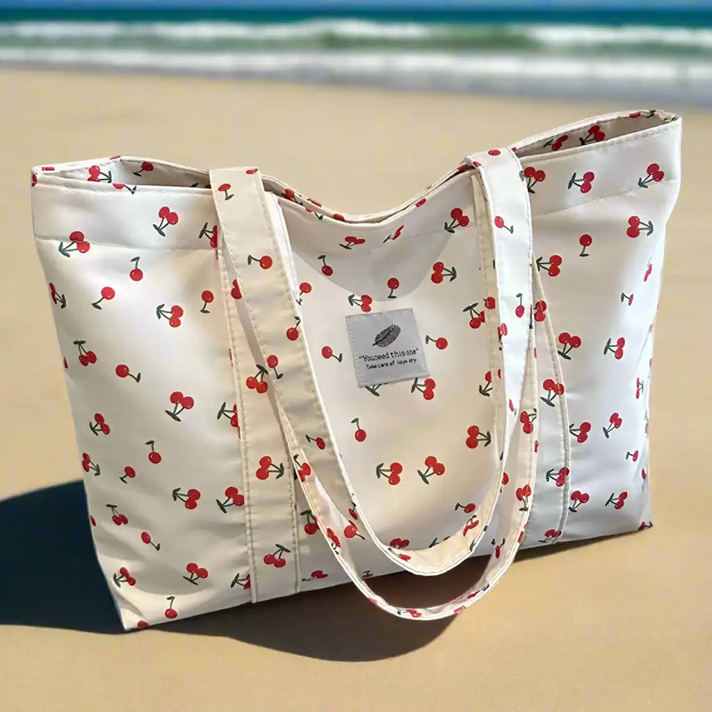 Cute Large Capacity Cherry or Strawberry Print Nylon Casual Tote Bag - Just The Fly Way