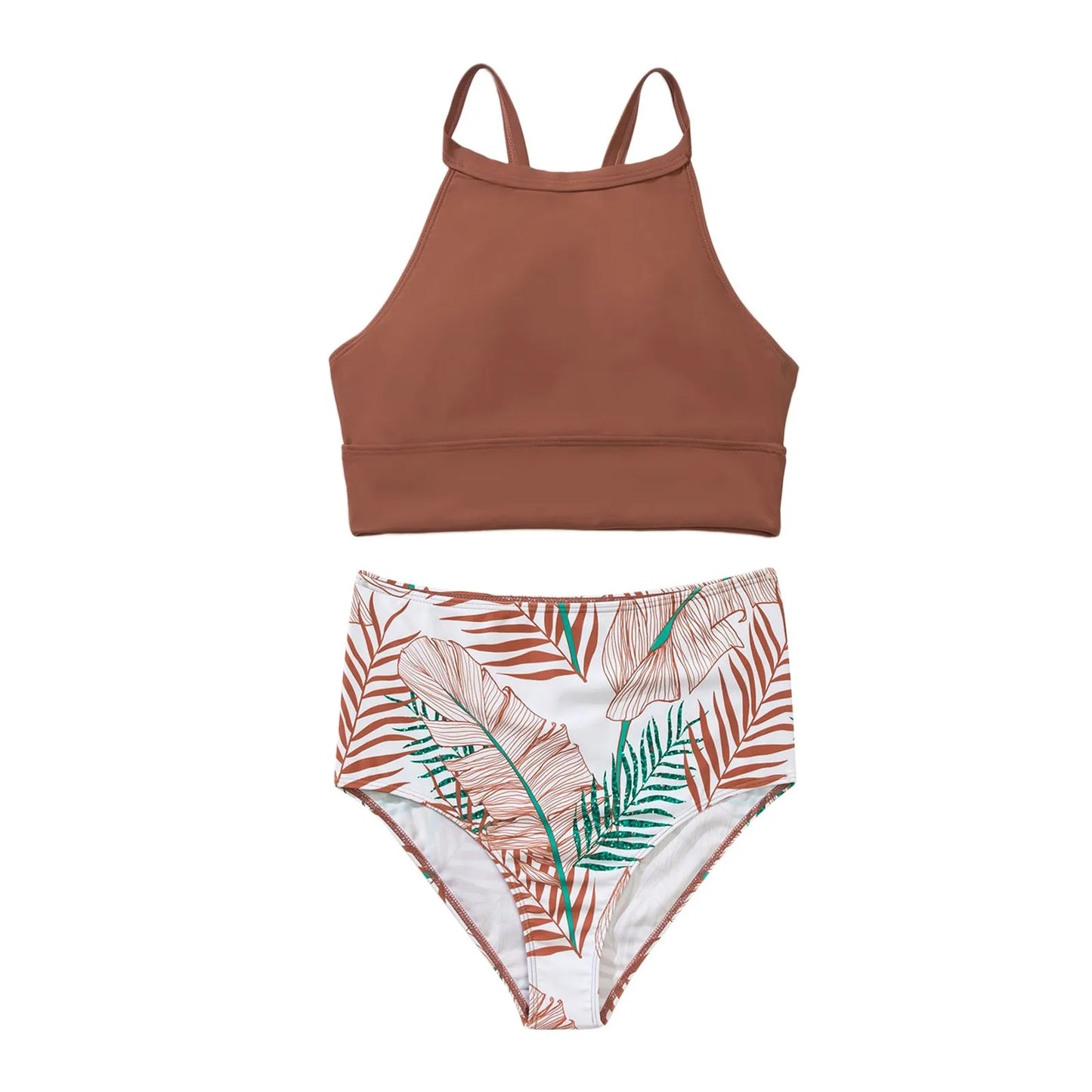 Fashionable, Bold and Beautiful DressWomen'S Tropical Printed Sexy Split Swimsuit Sports Tight Fitting High Waist Bikini Set High Elastic Swimwear Women'S Swimsuit