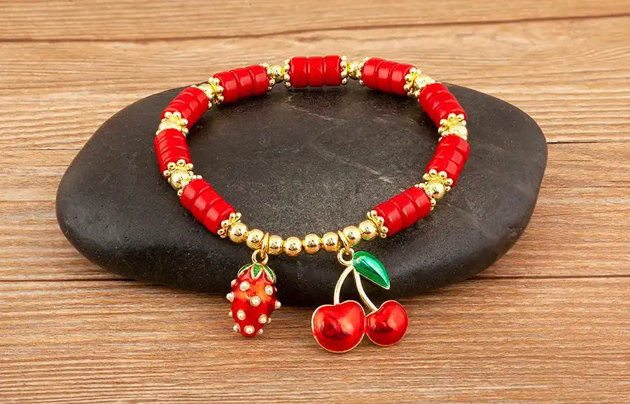 Cherry and Heart Red Beaded Chain Bracelet in 3 Fashion Styles – Trendy Jewelry - Just The Fly Way