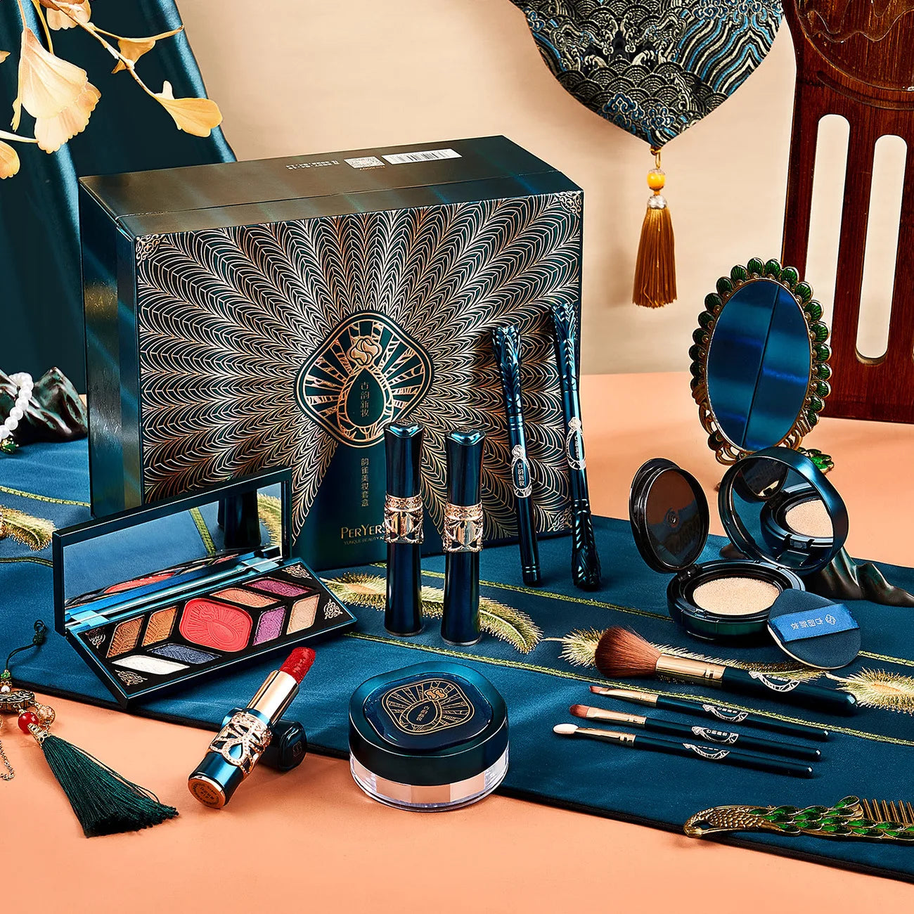 Fashionable, Bold and Beautiful Dress12pcs Makeup Cosmetic Set Lipstick Eye Shadow Mascara Gift Box Face Powder Air Cushion BB Cream Eyeliner Makeup Cosmetic