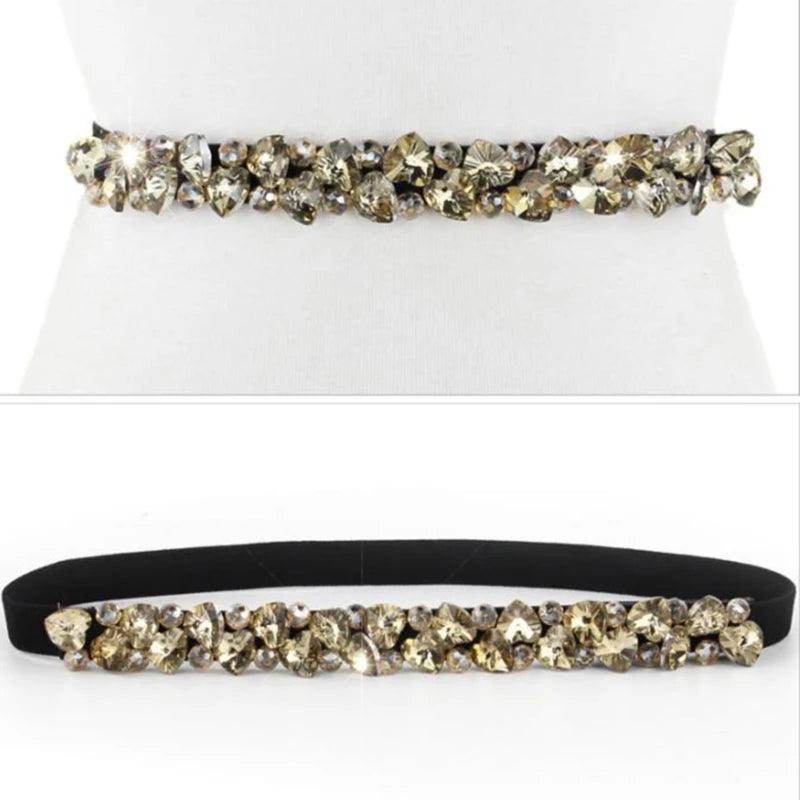 Accessories Fashion Crystal Belt, Elastic Black, with Gold, Black, or White Belt - Just The Fly Way