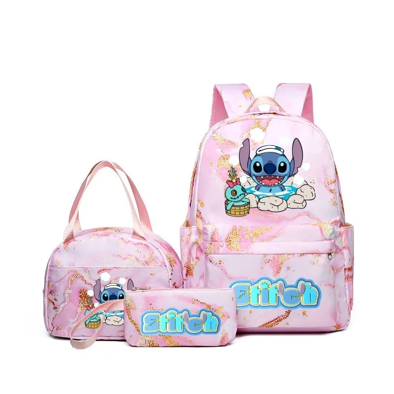 Fashionable, Bold and Beautiful Dress3Pcs Stitch Print Backpack Set, With Tote and Pouch, Large Capacity Lightweight And Breathable Outdoor Knapsack