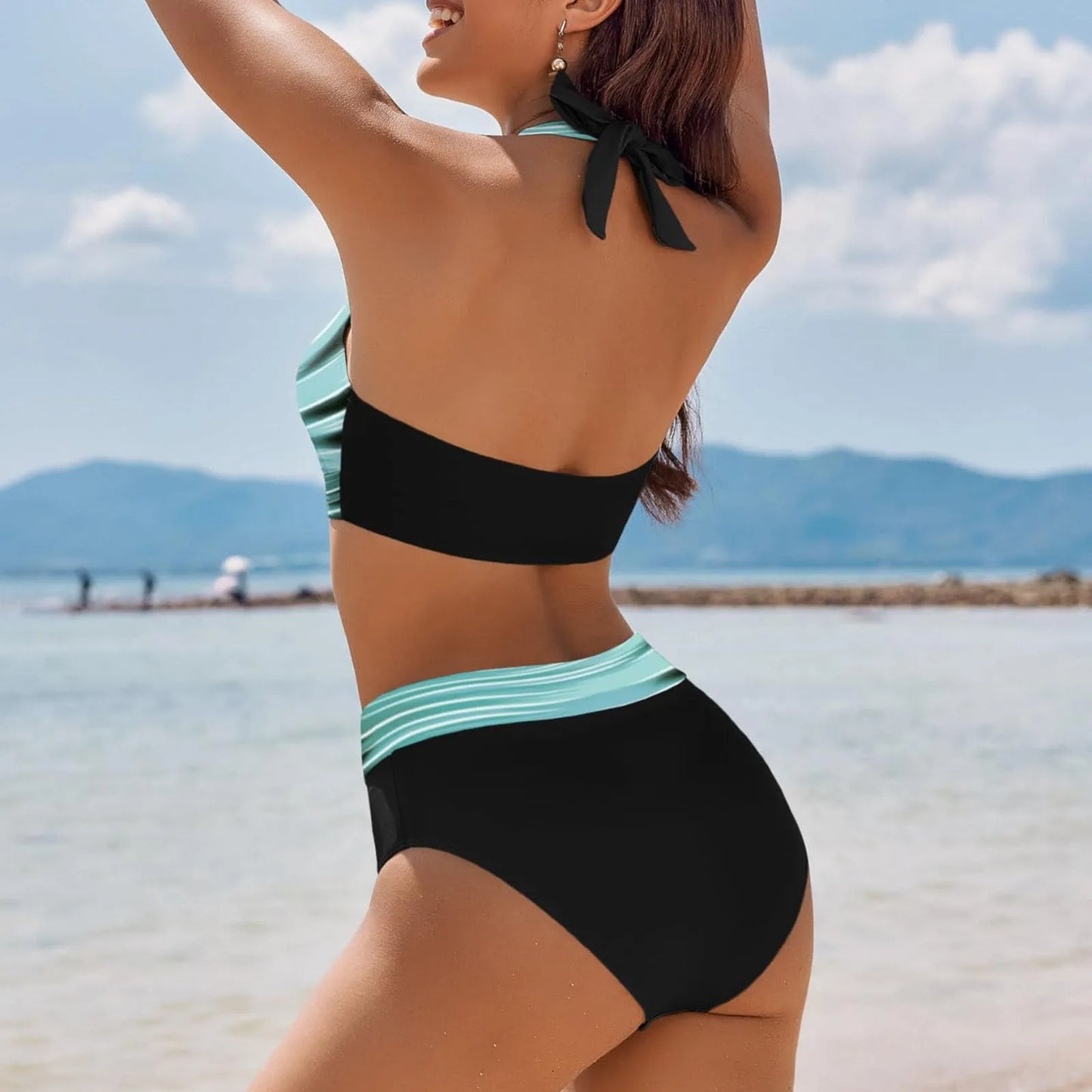 Fashionable, Bold and Beautiful Dressbikini Beach Colour Block Floral Printed Women's Swimsuit High Waist Two Piece For Teenagers biquinis feminino tendência 2024