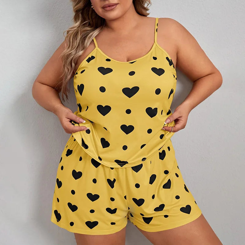 The Flirty and Cute Plus Size Printed Women's 2-piece Sleeveless Pajama Shorts Set In Multiple Colors and Sizes 1XL-5XL - Just The Fly Way