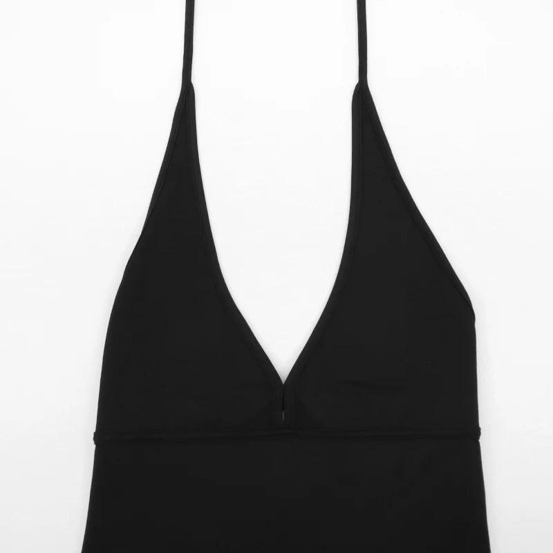 Sleek Halter Black Romper, Sleeveless, Backless - Just The Fly Way