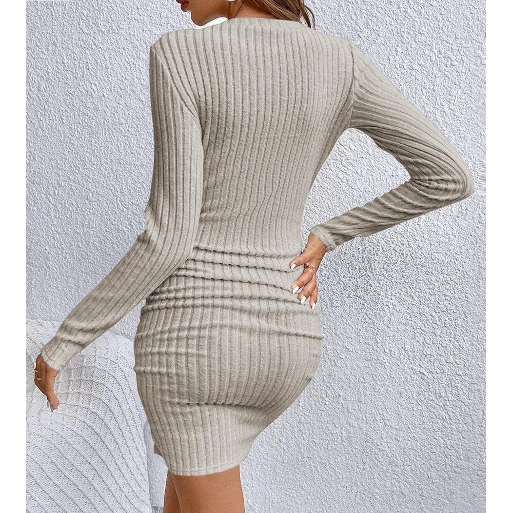 Women's Solid Color, Lightweight, Slim Fitting, Long-Sleeve, Mini Dress - Just The Fly Way