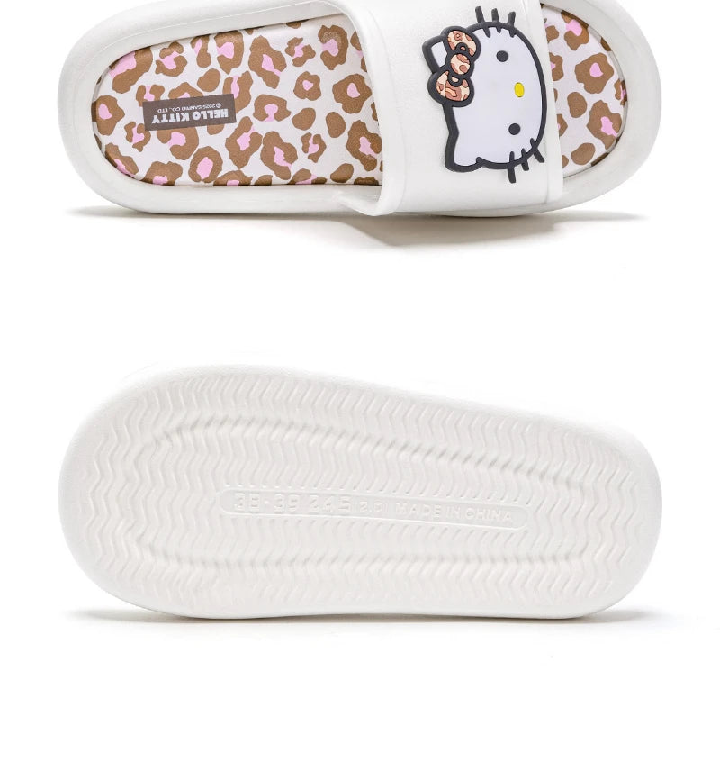 Miniso Hello Kitty Cute Leopard Print Slippers Trendy Open-Toe Slide Sandals in Chic Two-Tone Design Comfortable EVA Material
