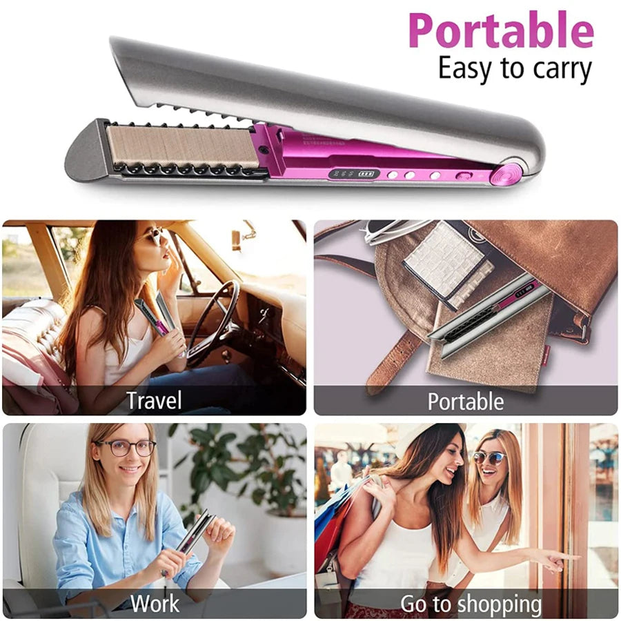 USB Rechargeable Wireless Hair Straightener Curling Iron Styling Tool Tourmaline Ceramic Dry & Wet Use Hair Styler - Just The Fly Way