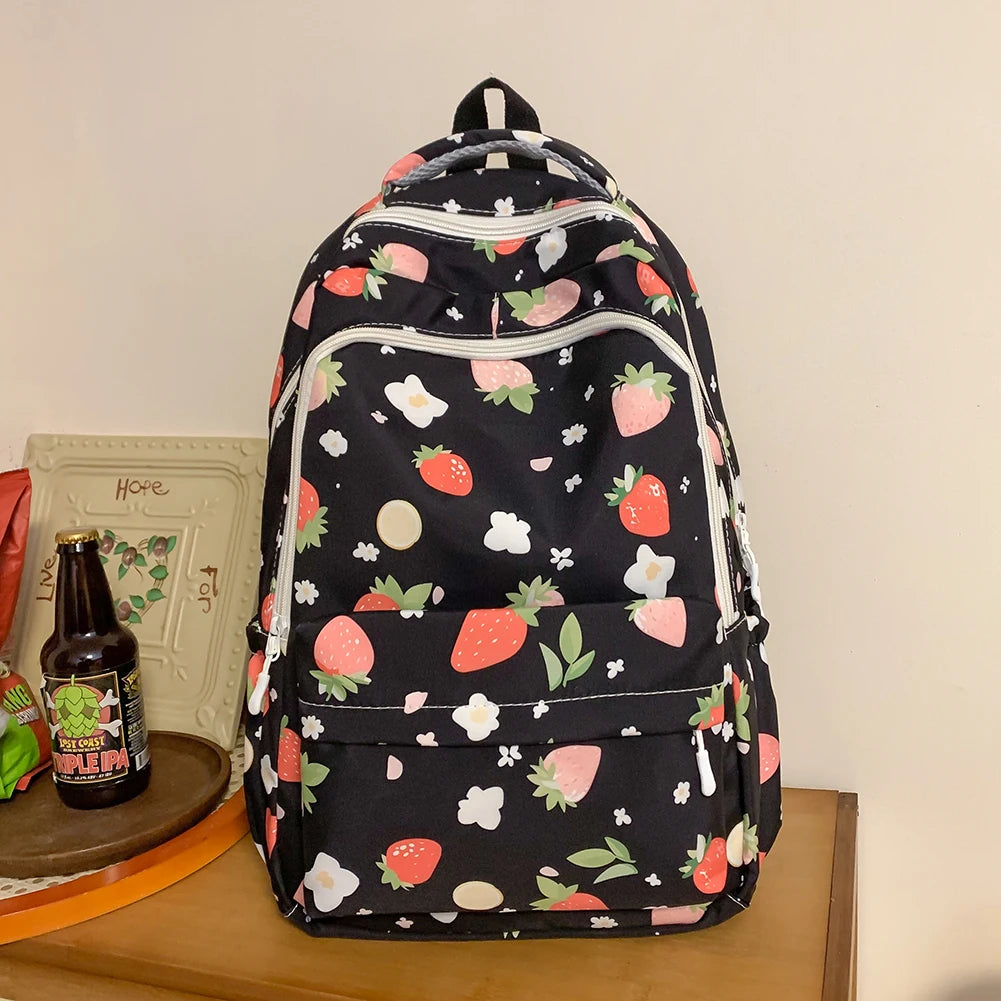 Women Strawberry Pattern Backpack Adjustable Strap Strawberry School Backpack Large Capacity Students Daily Backpack - Just The Fly Way