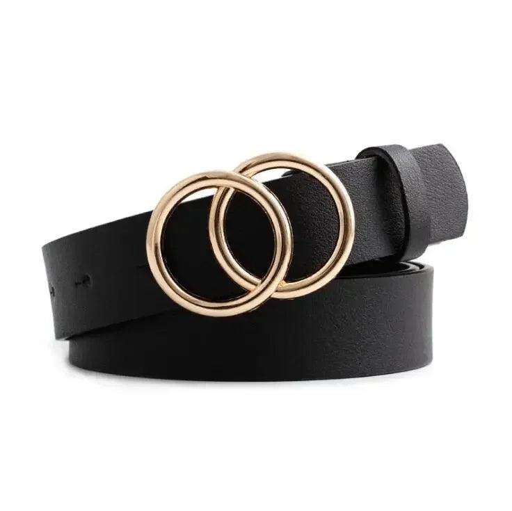 Fashion Belt with Silver or Gold Double Ring Buckle, PU - Just The Fly Way