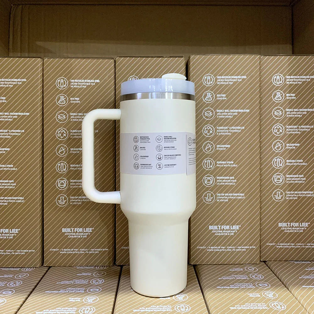 40oz Handle Straw Vacuum Insulated Car Mug Star Blue Lid Stainless Steel Double Wall Thermal Iced Travel Cup for s